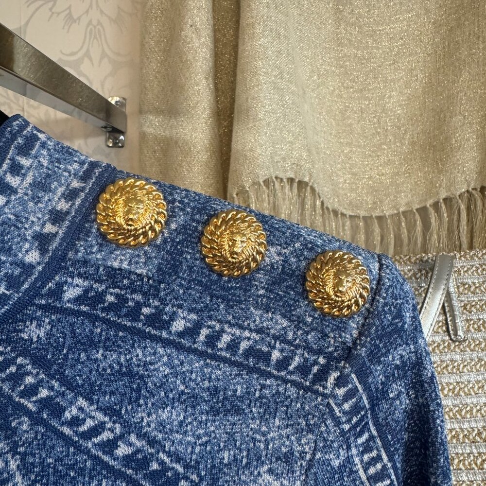 Balmain Denim Jacquard Knit Mini Dress - Size 40 - Picture 5 of 12